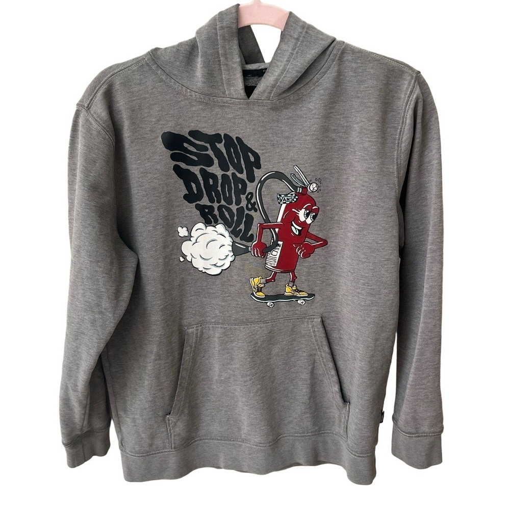 VANS Hooded Sweatshirt Size L Grey Pullover Hooded Streetwear Skater - Picture 6 of 8